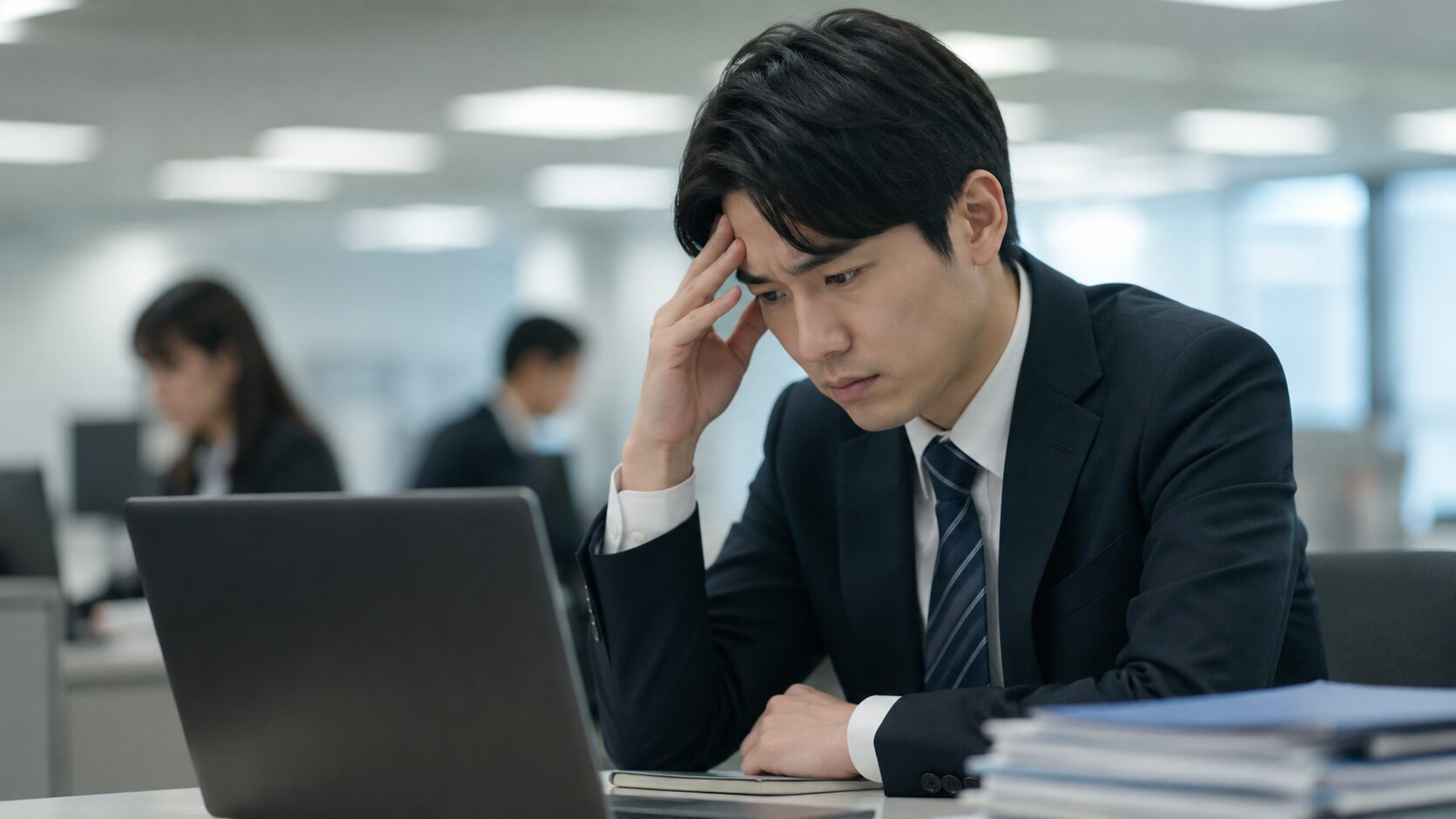 転職後の新しい職場で緊張とストレスを感じる日本人会社員