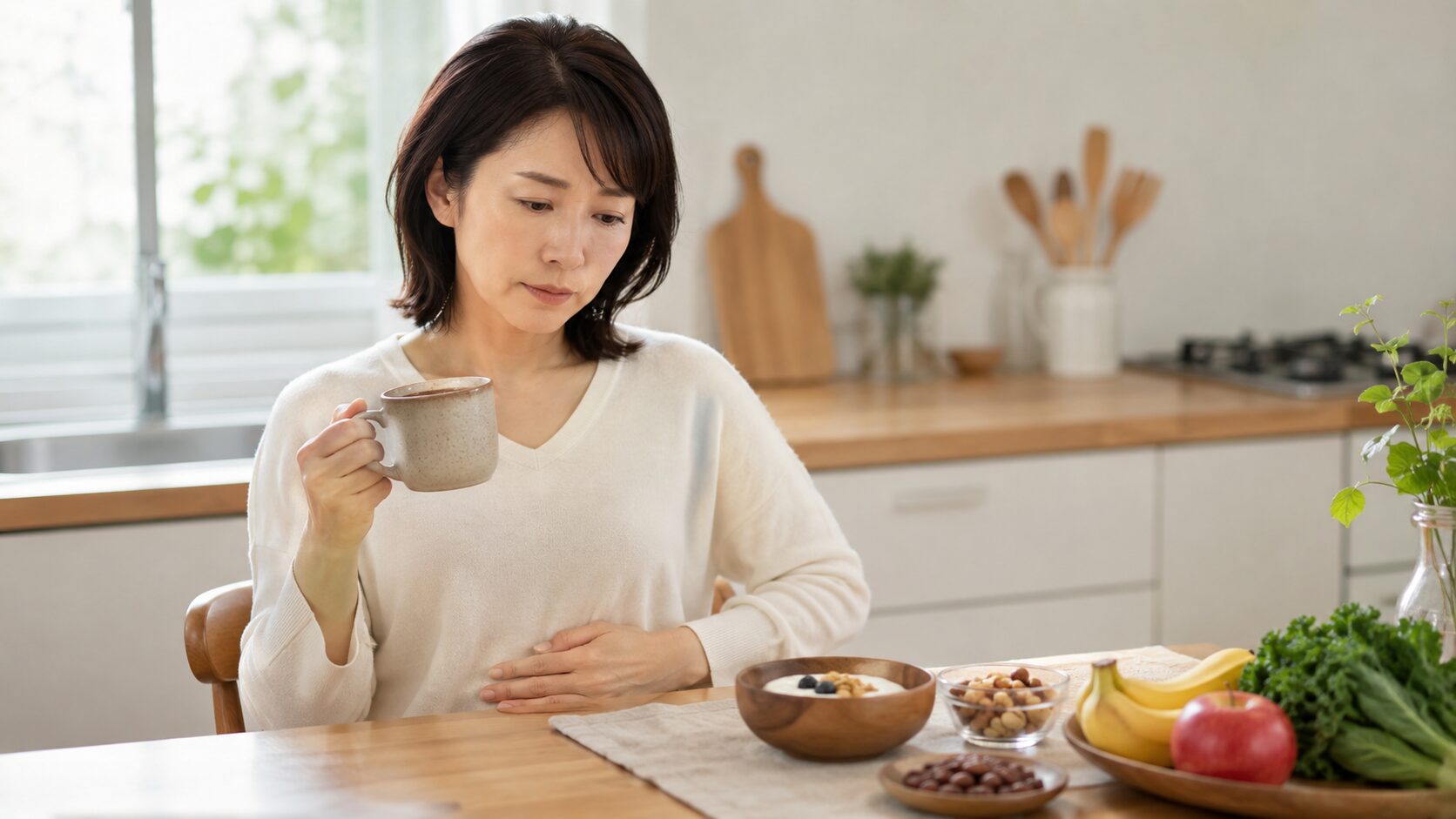 腸活ココアを飲んだ後のお腹の張りに不安を感じる日本人女性
