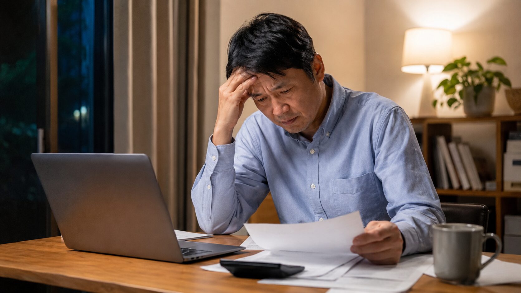 老後資金や仕事のプレッシャーに悩む40代男性