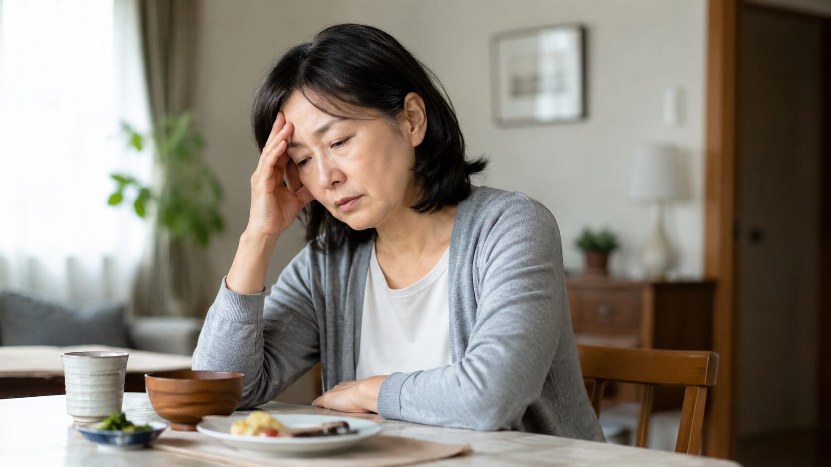 睡眠不足や食欲低下などの症状に悩む50代の日本人女性
